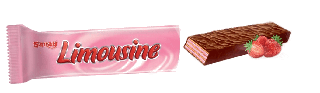 SARAY LIMOUSINE NAPOLITANA CU CREMA DE CAPSUNI SI GLAZURA DE CIOCOLATA 40GR (6X24)